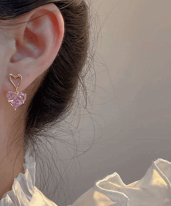 (당일출고) 핑크 샤인 듀얼하트 귀걸이