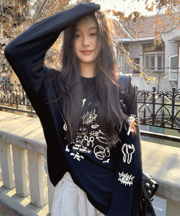 [키치&amp;힙/여리루즈핏]케샤 드로잉 스케치 여리여리 루즈핏 긴팔 티셔츠